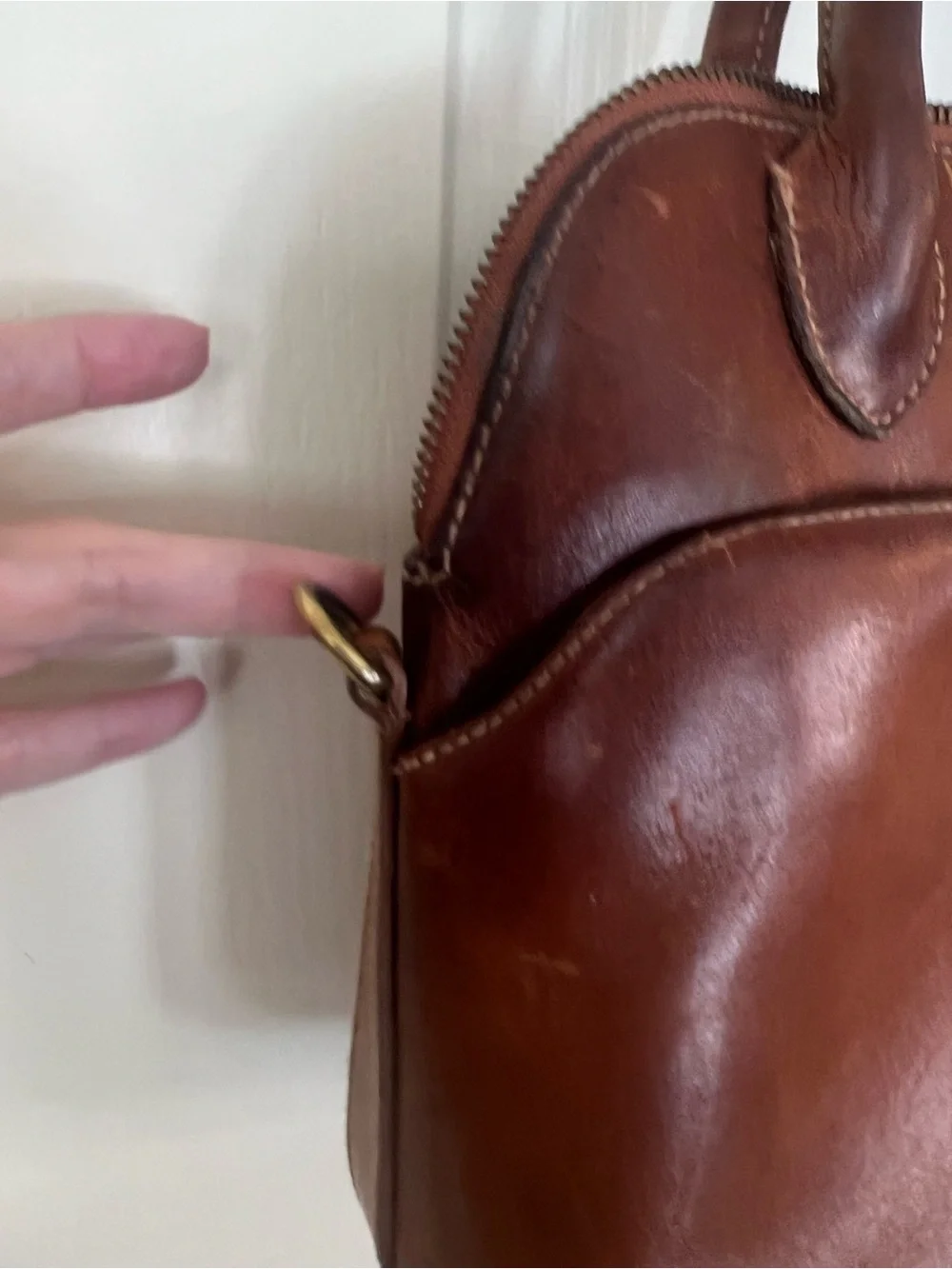 G.H. Bass & Co. Genuine Leather Brown Satchel Dome Handbag Purse